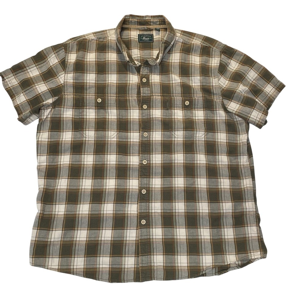 G.H. Bass Plaid Button Up Shirt Men's 2XL Brown Short Sleeve Cotton